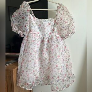 NWT Blue Rain Floral Bubble Sleeve Poof Short Dress